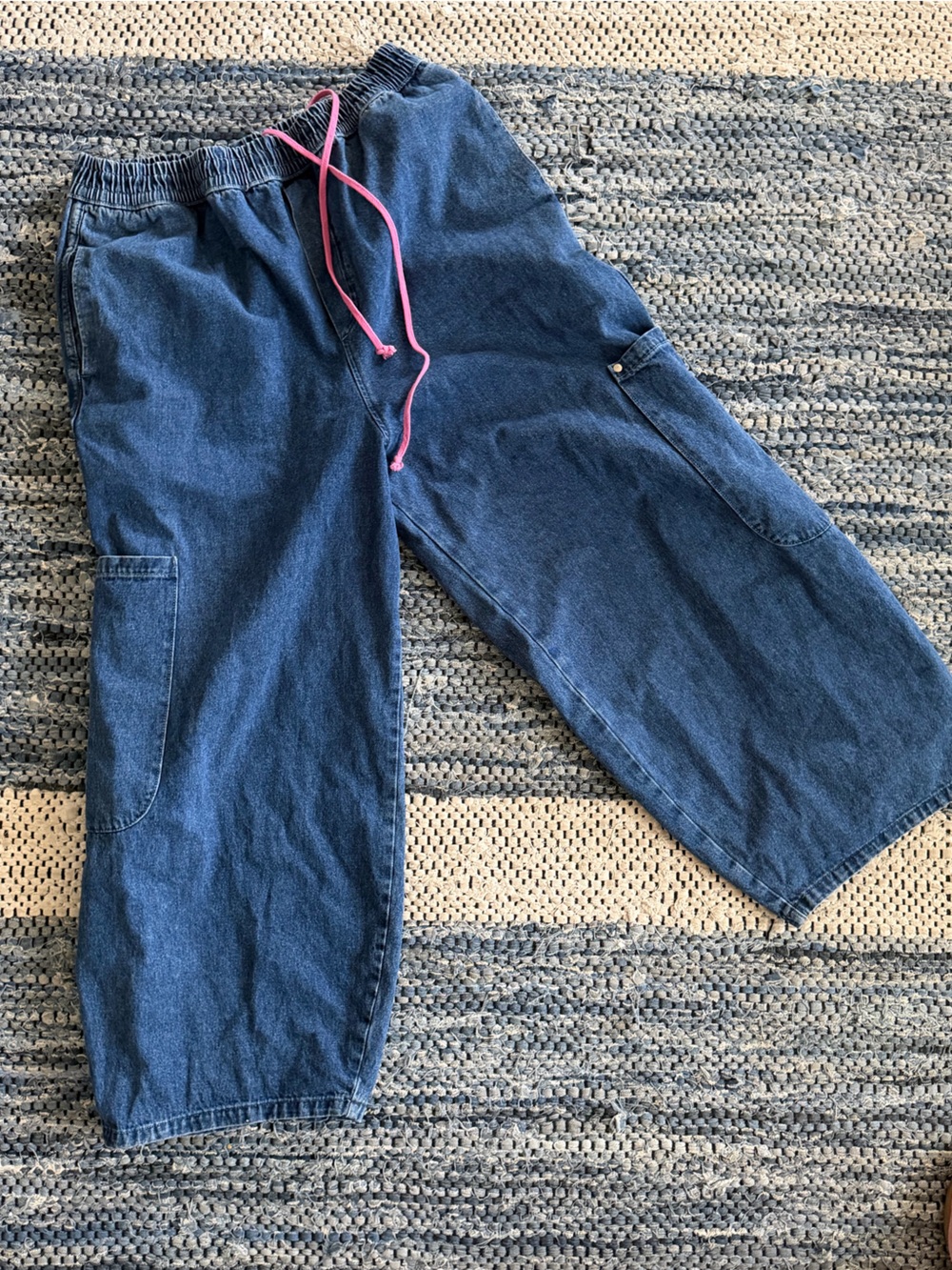 MEALS Chef Pants - Blue Denim Jogger Jeans with Pink Drawstring